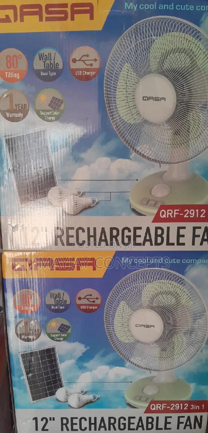 3in1 Qasa 12inches Table/Wall Solar Multipurpose Fan-2 Bulbs