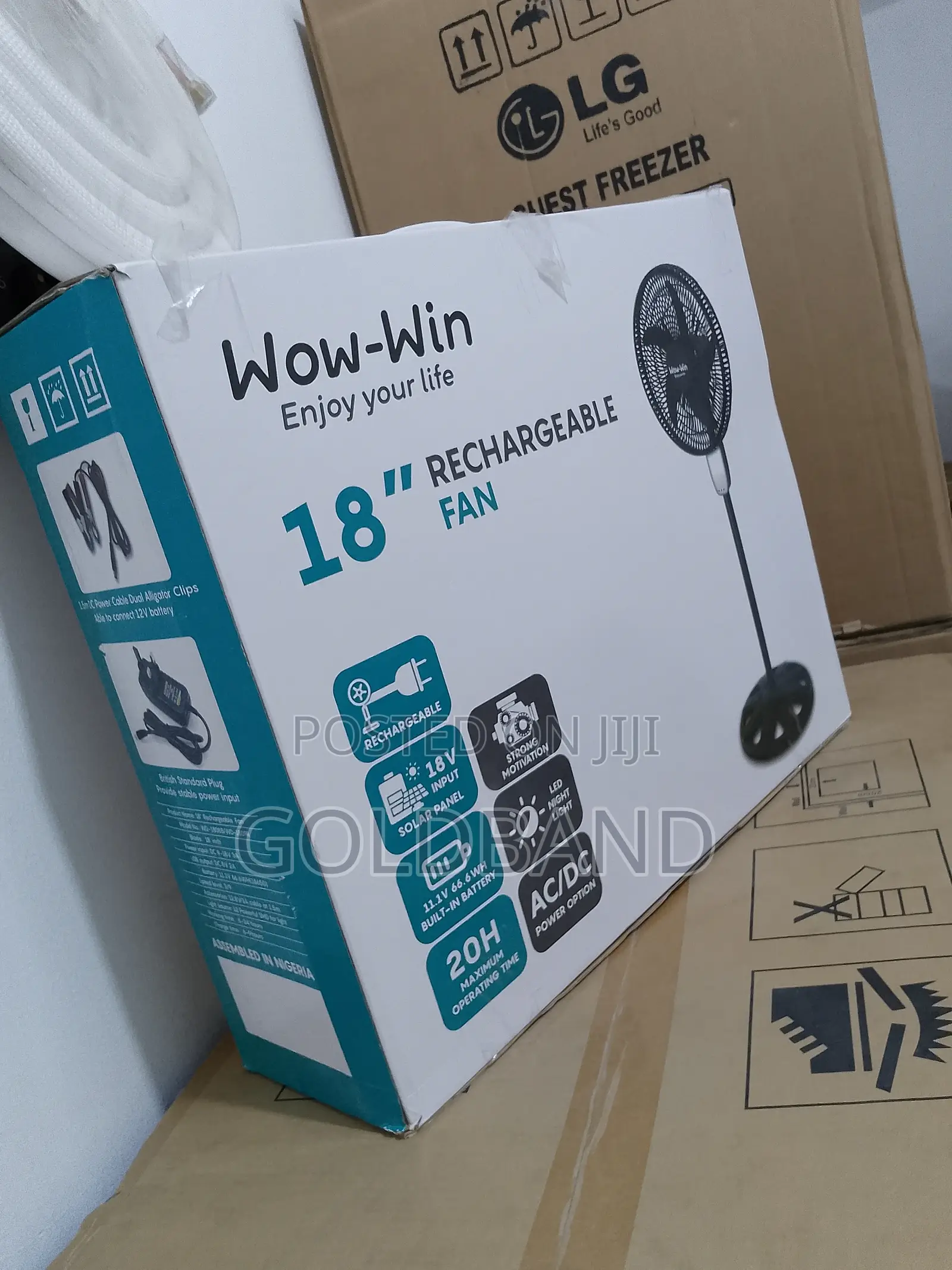New, DURABLE 17.2" Wow-Win Rechargeable Fan