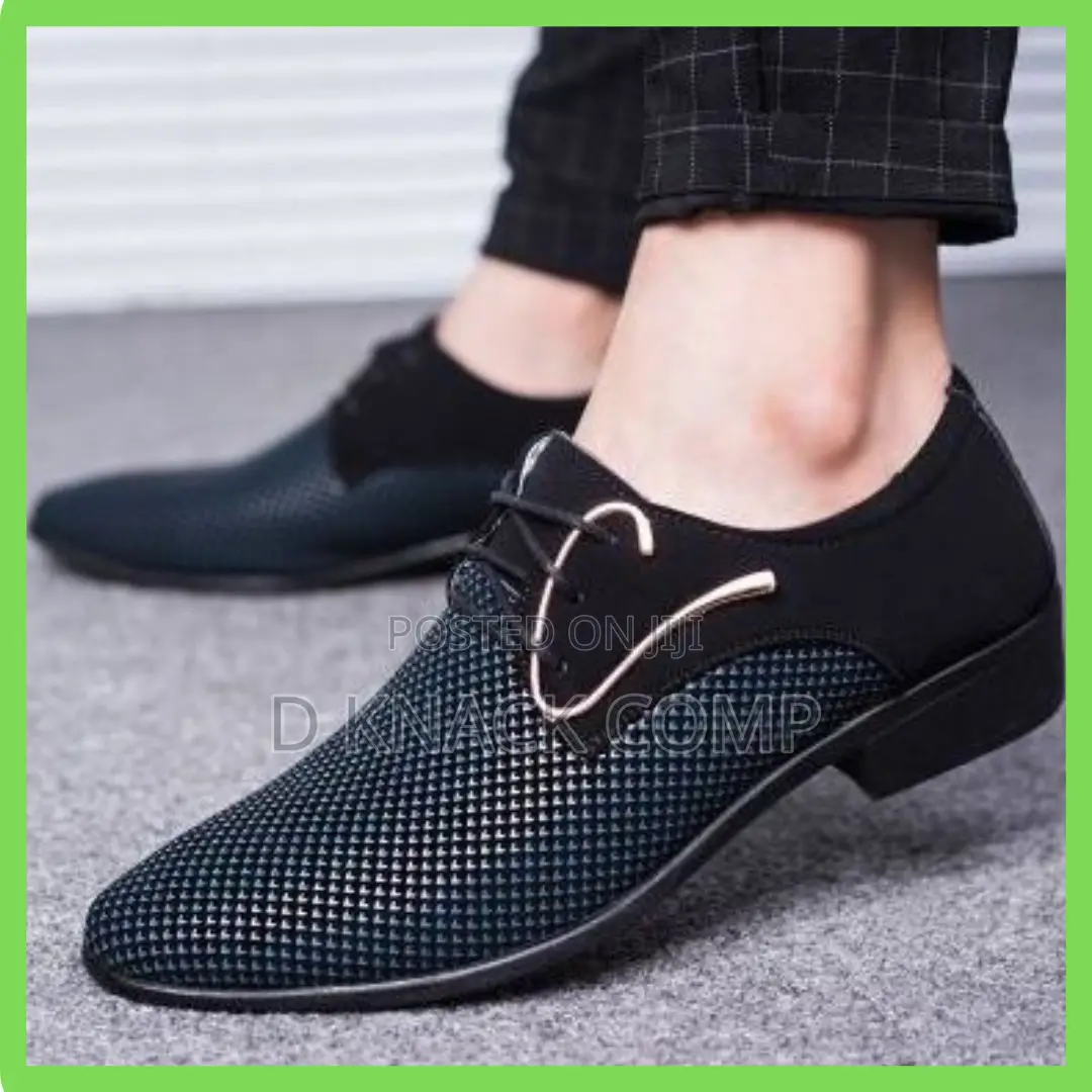 Size 46 Men Pattern Business Casual Formal Shoes - BLUE