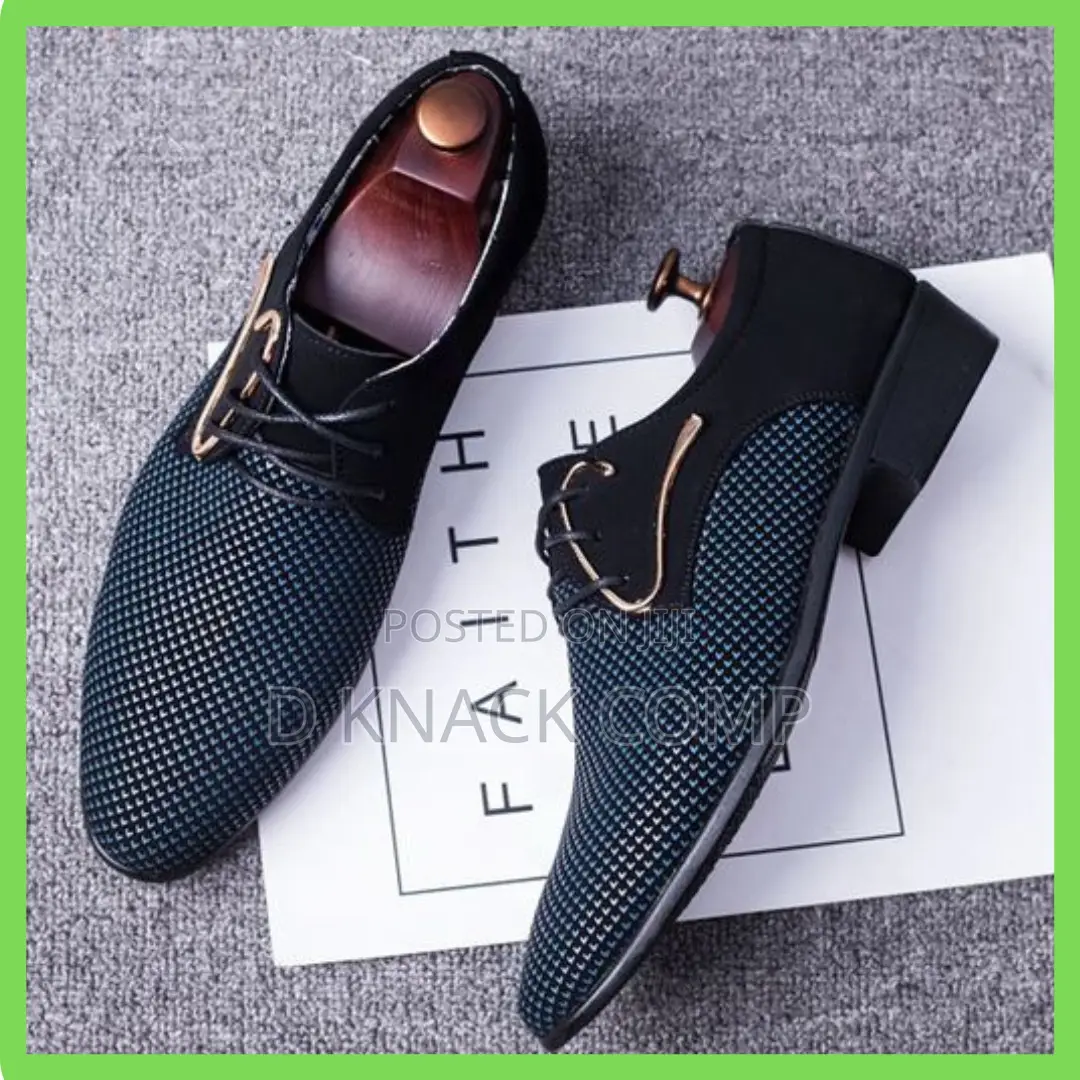 Size 46 Men Pattern Business Casual Formal Shoes - BLUE