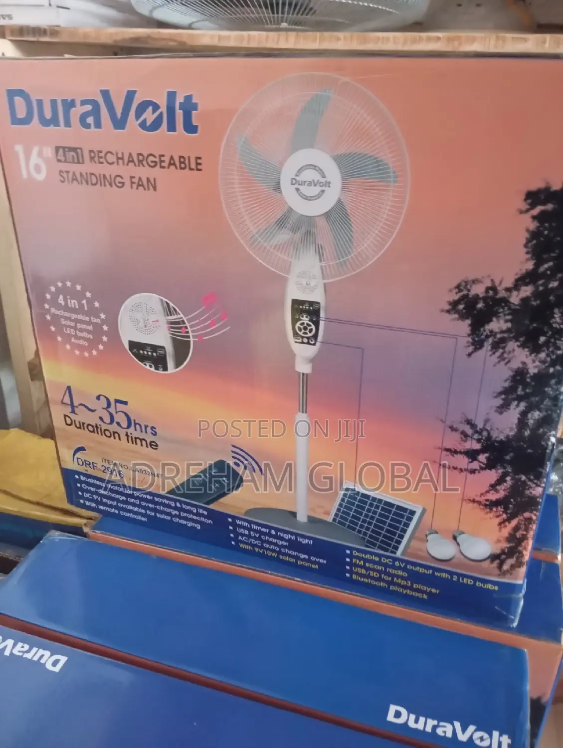 Duravolt"16 (4in1) Rechargeable Standing Fan With MP3,Solar