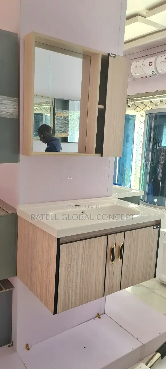 Cabinet Wash Hand Basin With Shelf Mirror (Animal Skin)