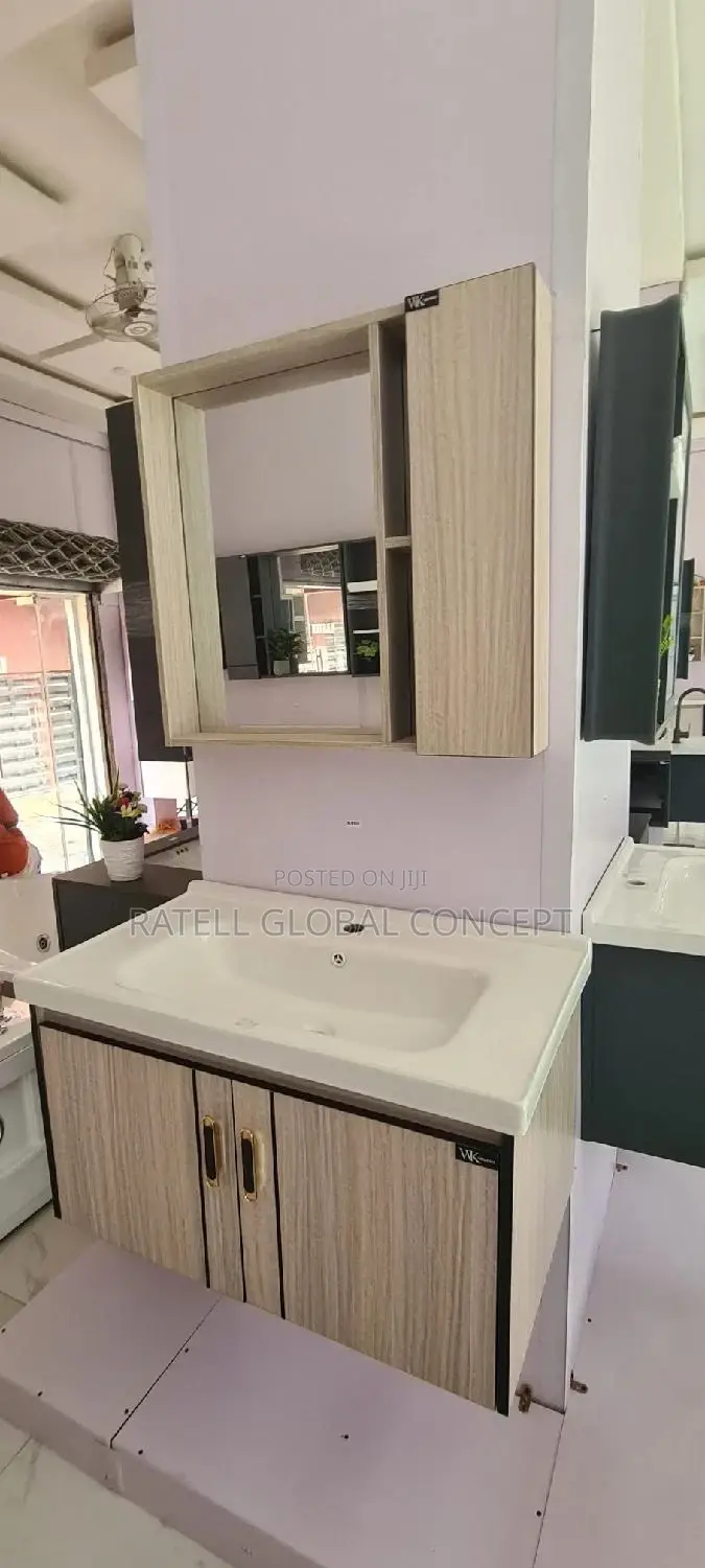 Cabinet Wash Hand Basin With Shelf Mirror (Animal Skin)