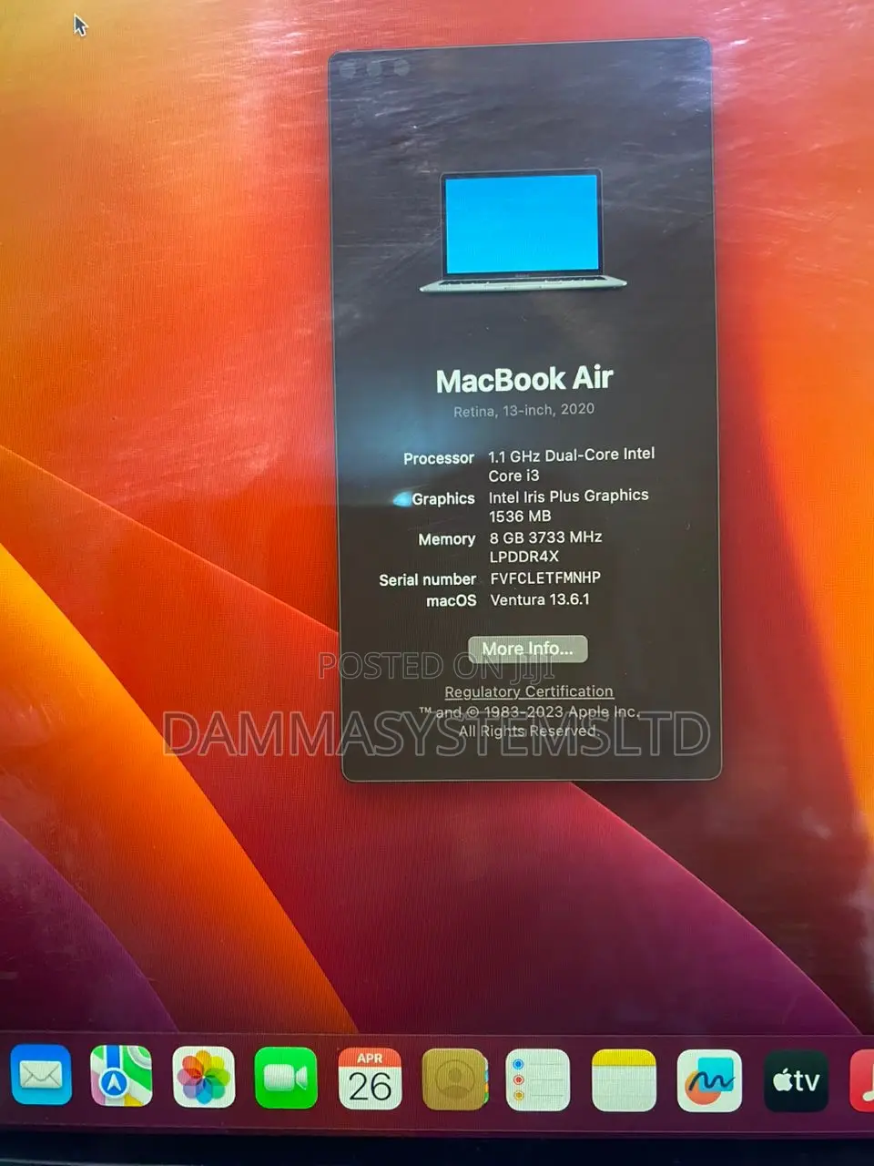 Laptop Apple MacBook Air 2020 8GB Intel Core I3 SSD 256GB