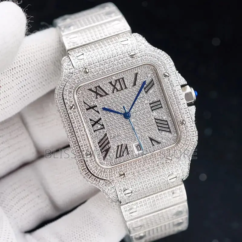 Luxury Cartier Santos Moissanaite Non Tarnish Wristwatch