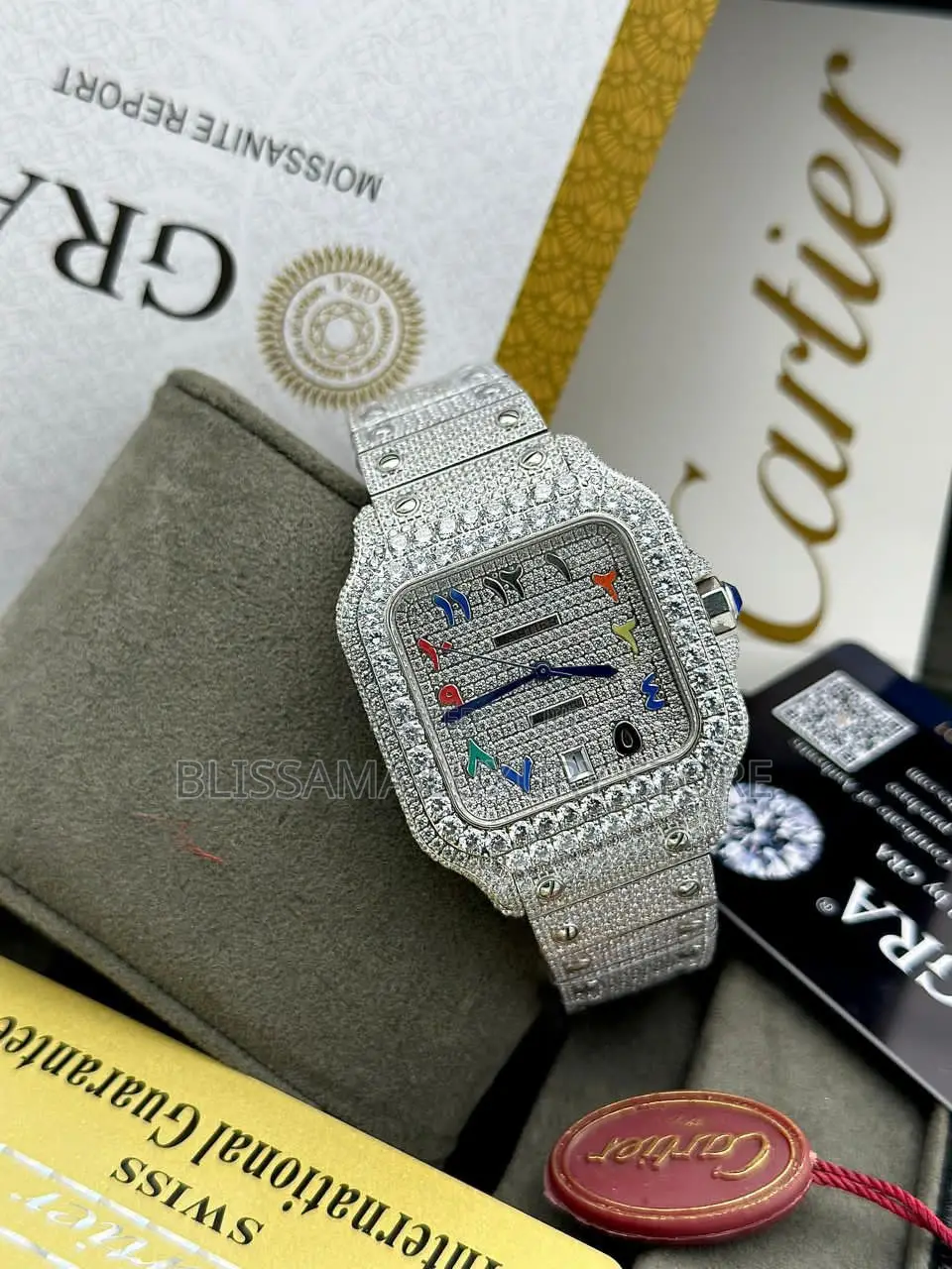 Luxury Cartier Santos Moissanaite Non Tarnish Wristwatch