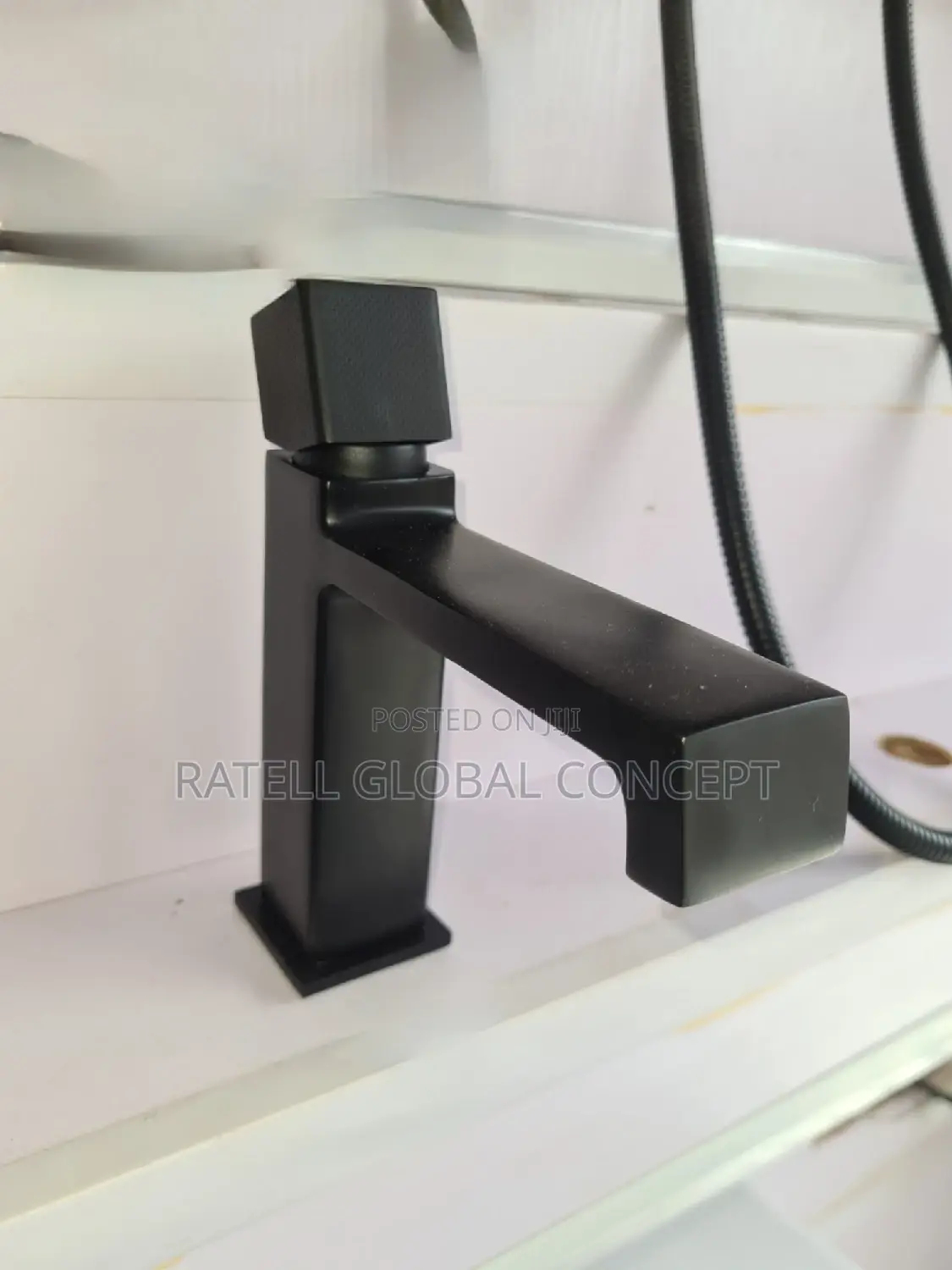 Square Head Black Basin Mixer (Hot Cold Tap)