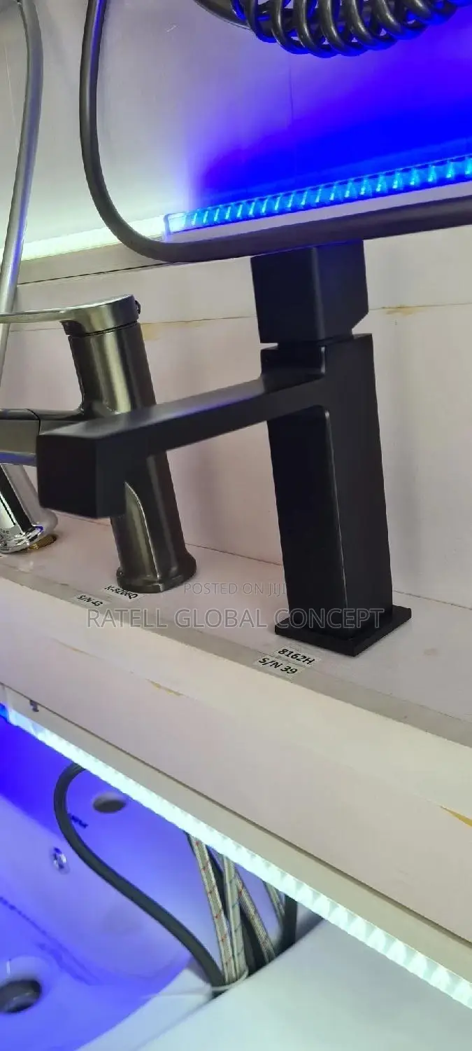 Square Head Black Basin Mixer (Hot Cold Tap)