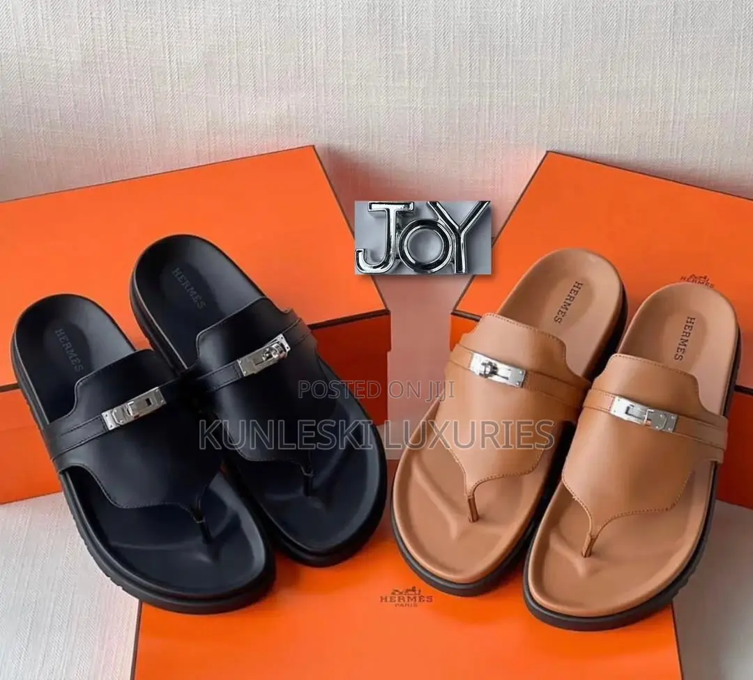 Original Hermes Men Leather Slippers