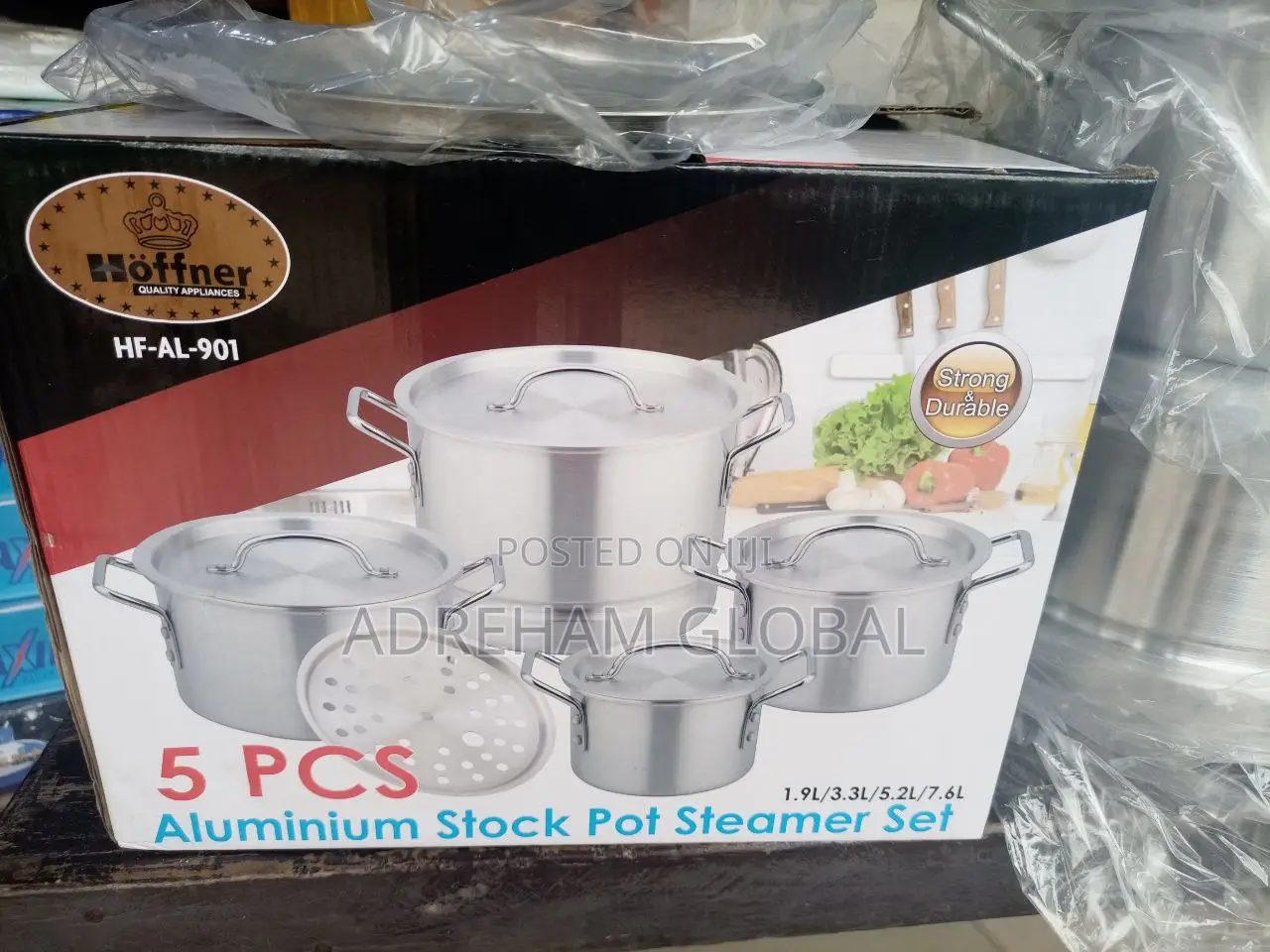 Hoffner 5 PCS Aluminium Steamer Pot Sizes-1.9L,3.3l,5.5l,76l