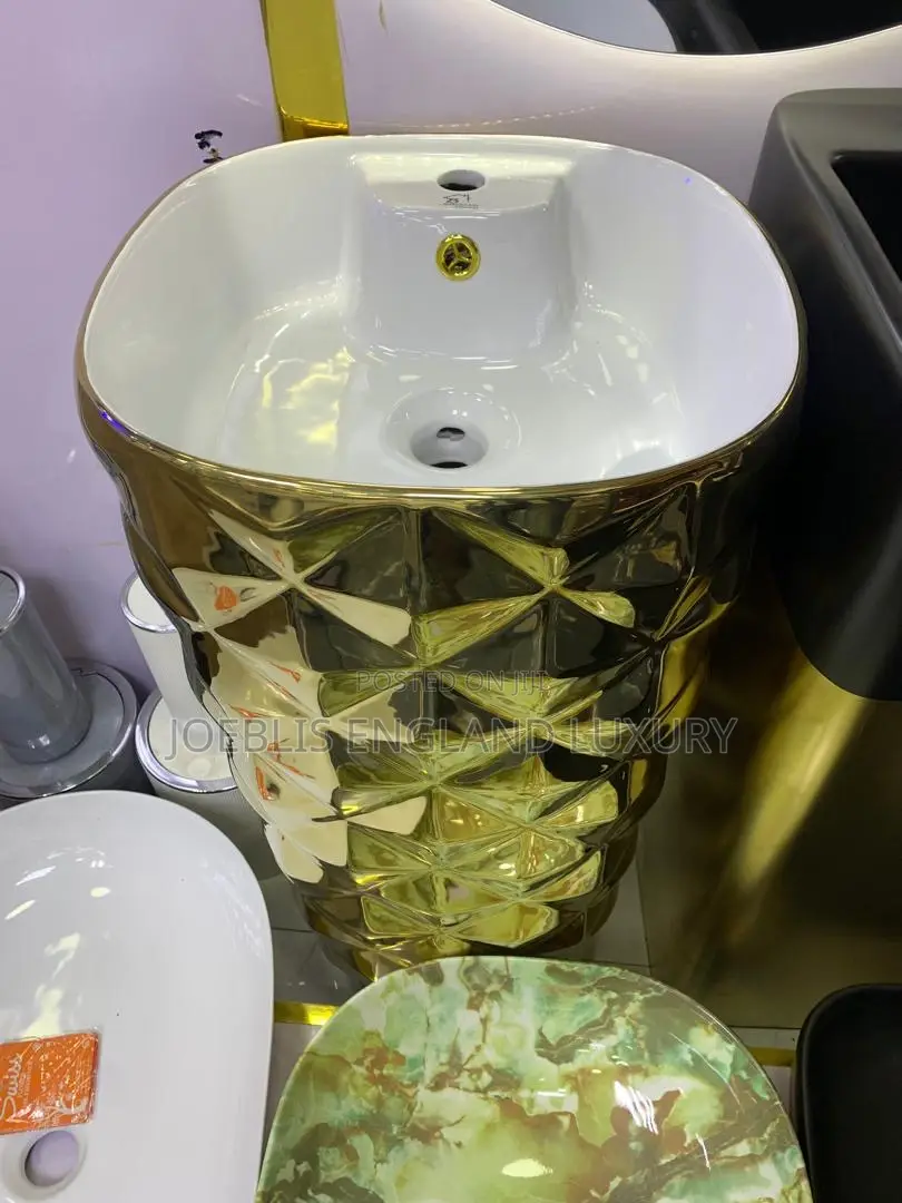 Square Gold and White Wash Hand Basin