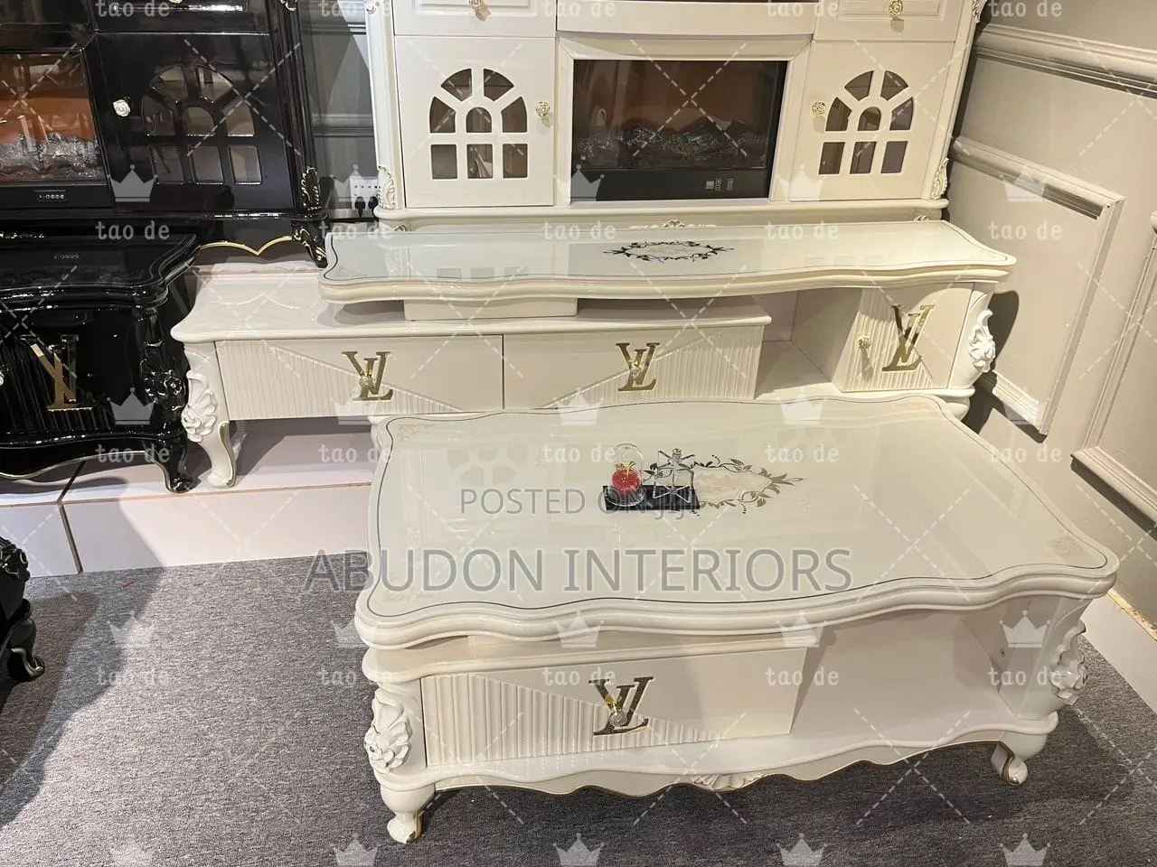 White Marble Table and TV Mount