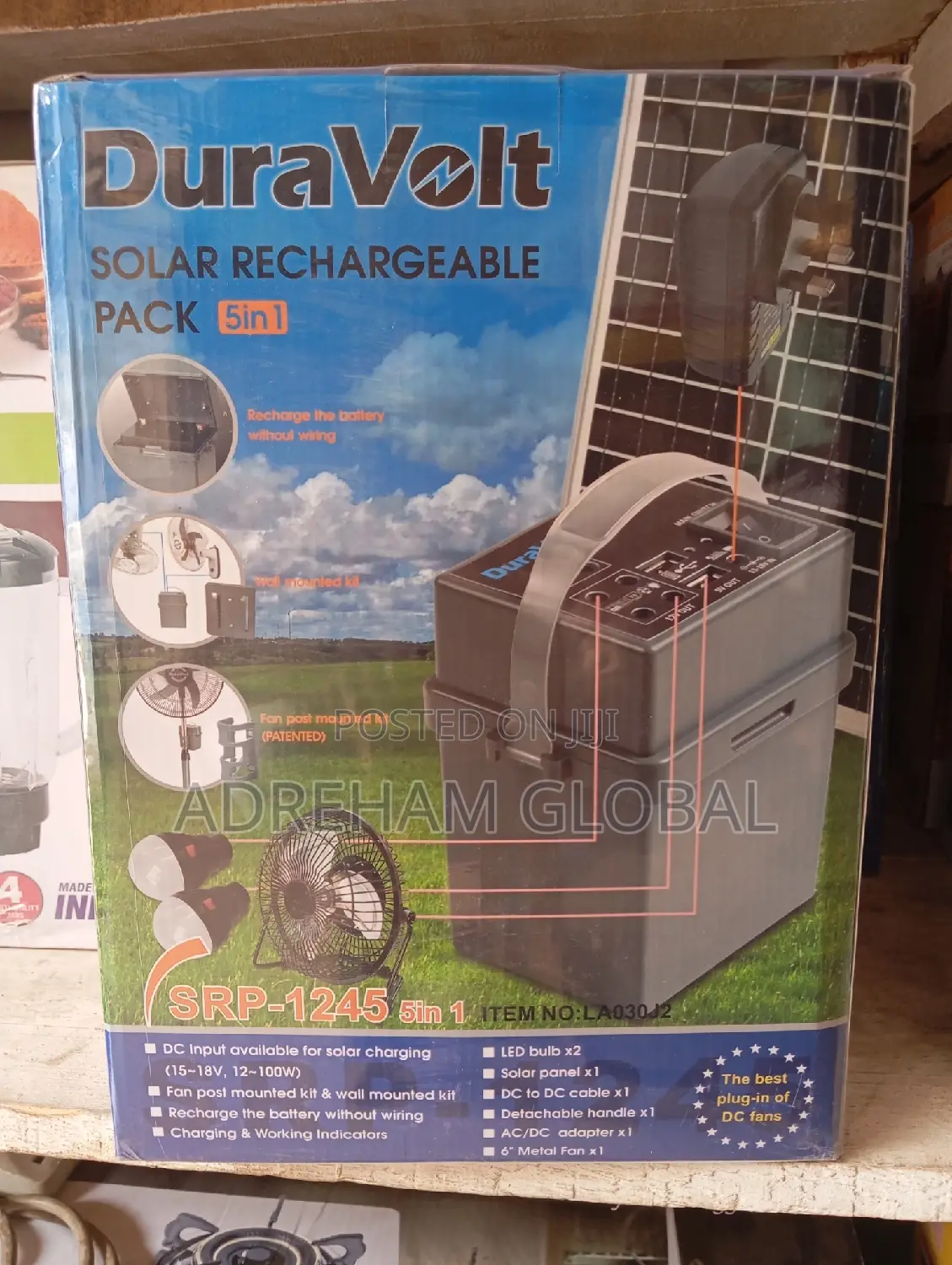 Duravolt (5 in 1)Solar Rechargeable Pack With 6" Metal Fan.