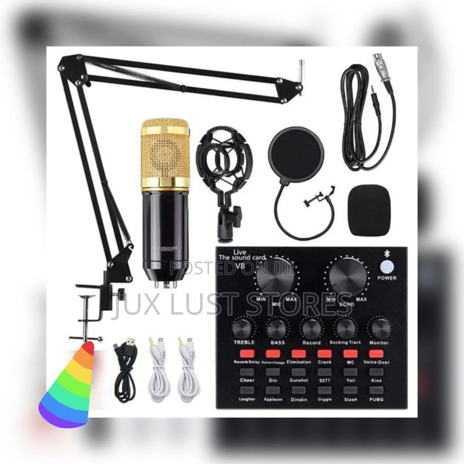 Audio Condenser Recording Mic With V8 Sound Card And Stand