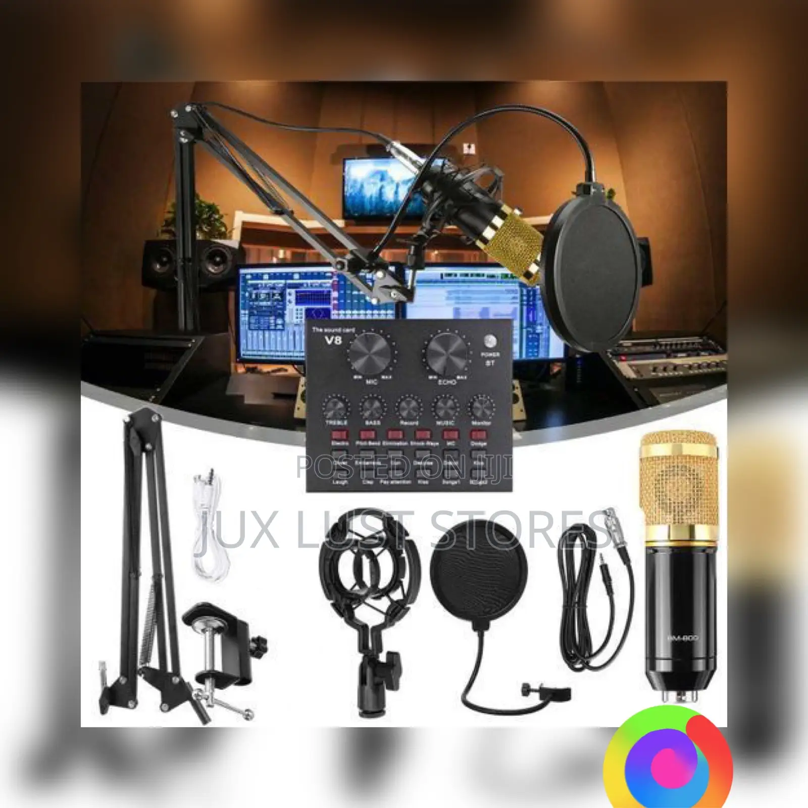 Audio Condenser Recording Mic With V8 Sound Card And Stand