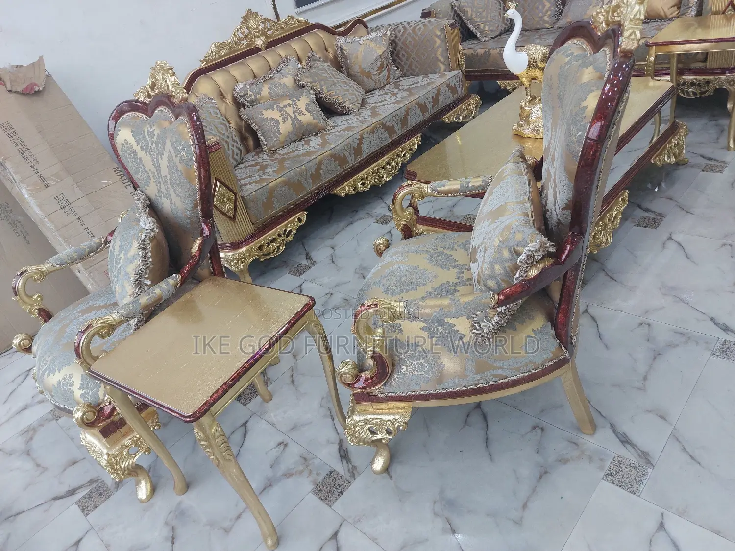 Complete Set of High Classic Turkish Royal Fabric Sofa Chair