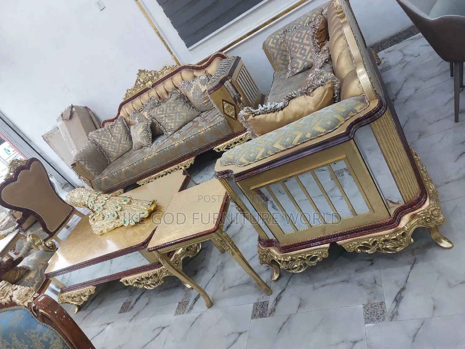 Complete Set of High Classic Turkish Royal Fabric Sofa Chair