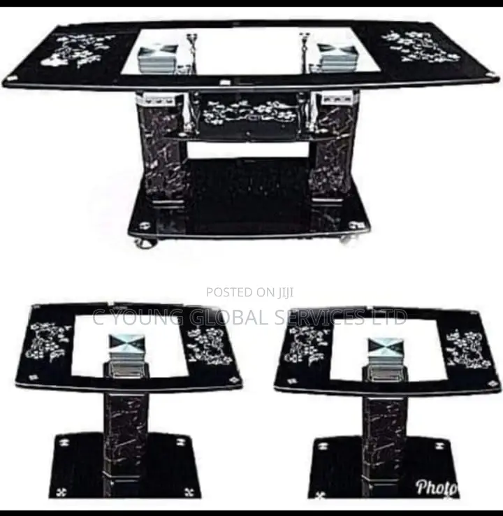 Set of Glass Table With 2 Side Stool