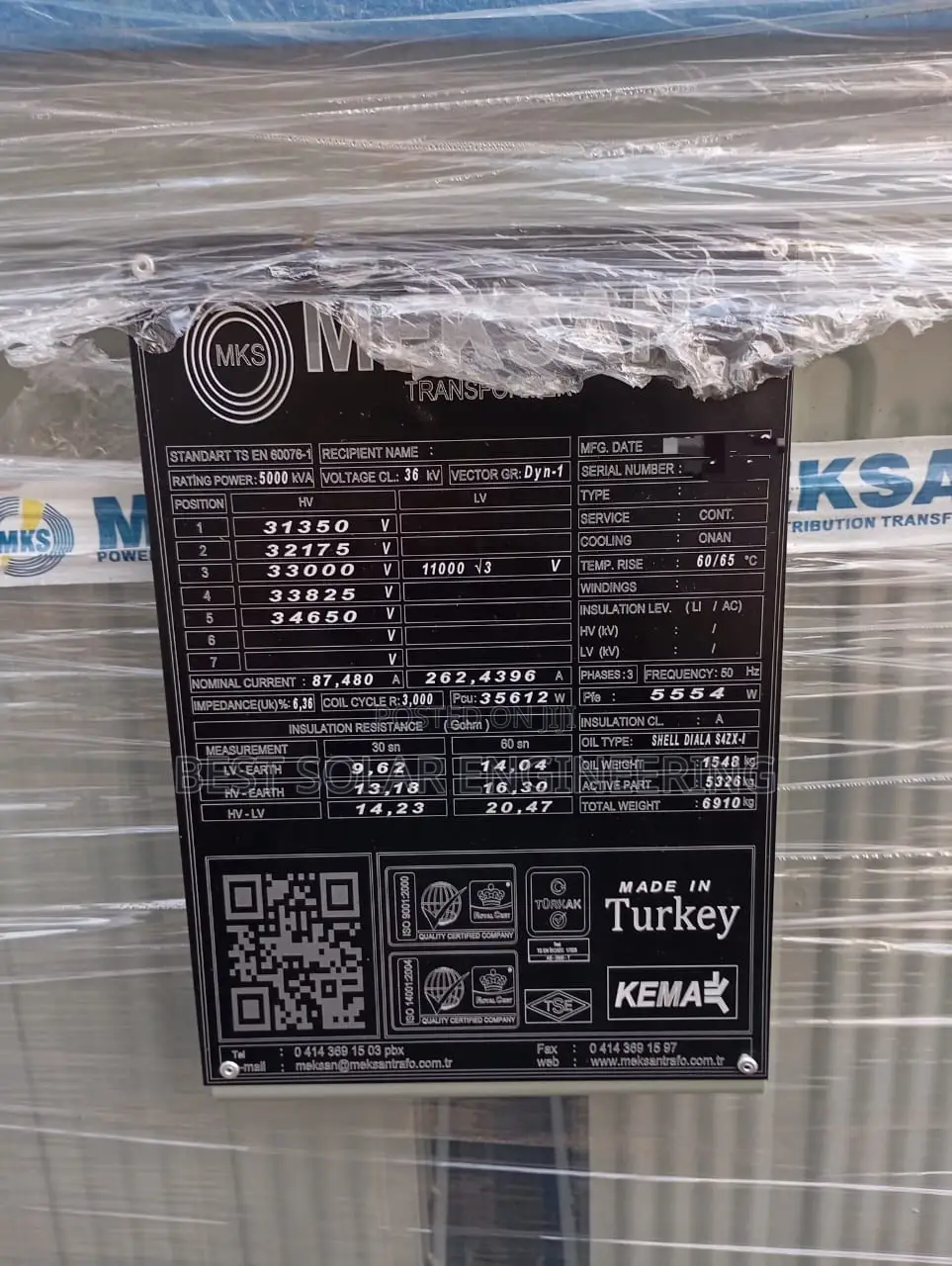 5MVA 33/11kv Meksan Transformer