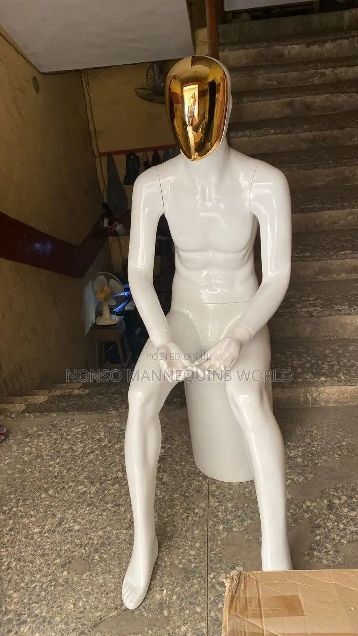 Sitting Down Male Glossy White Fibre Mannequin