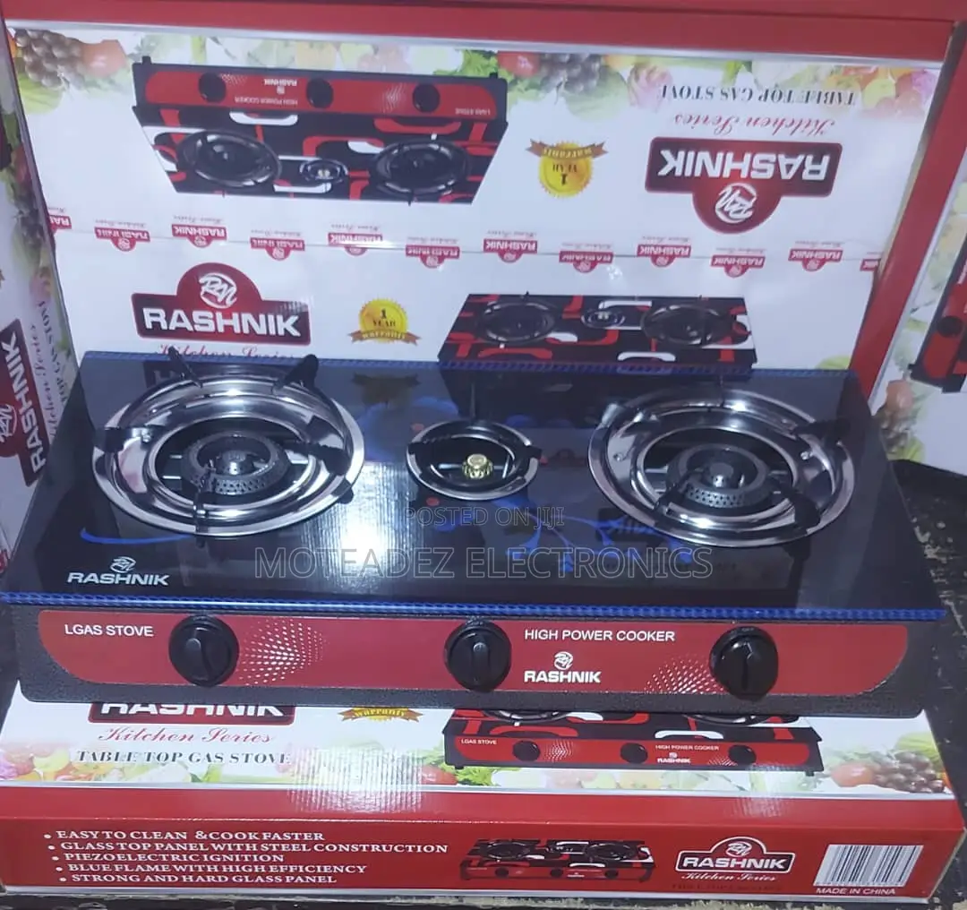 Rashnik 3 Face Auto Ignition Glass Top Gas Cooker/Burners