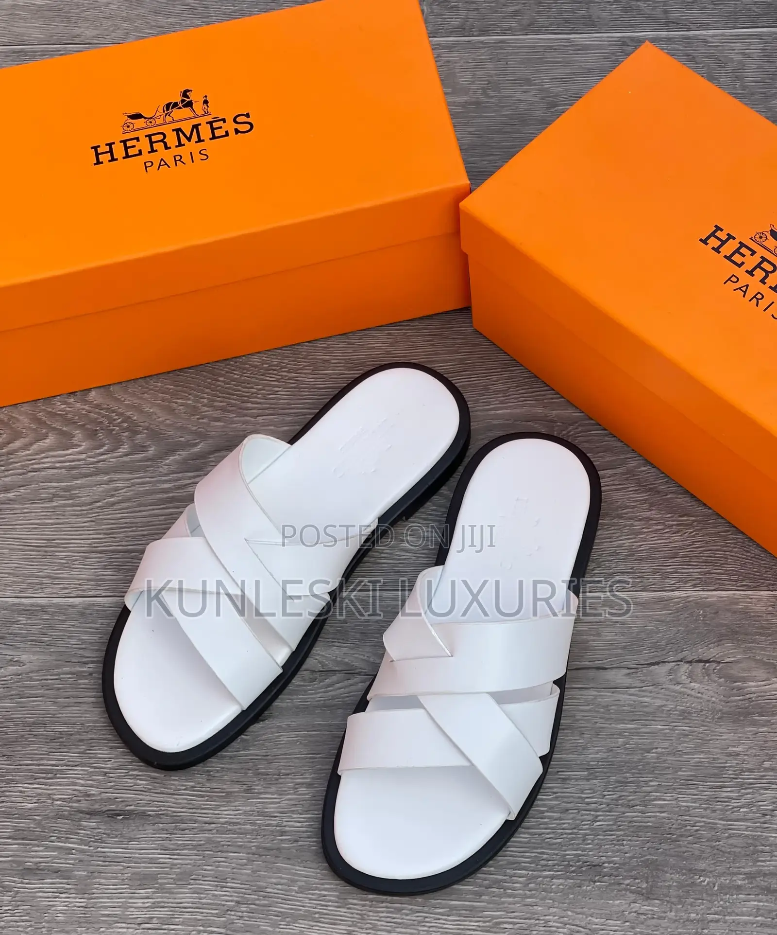 Original Hermes Cross Leather Slippers