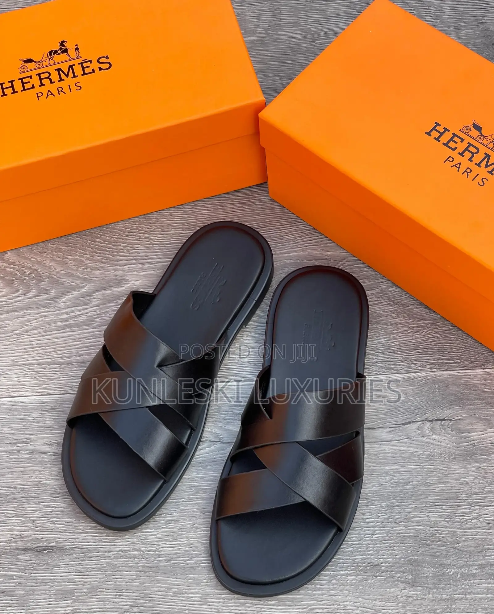 Original Hermes Cross Leather Slippers