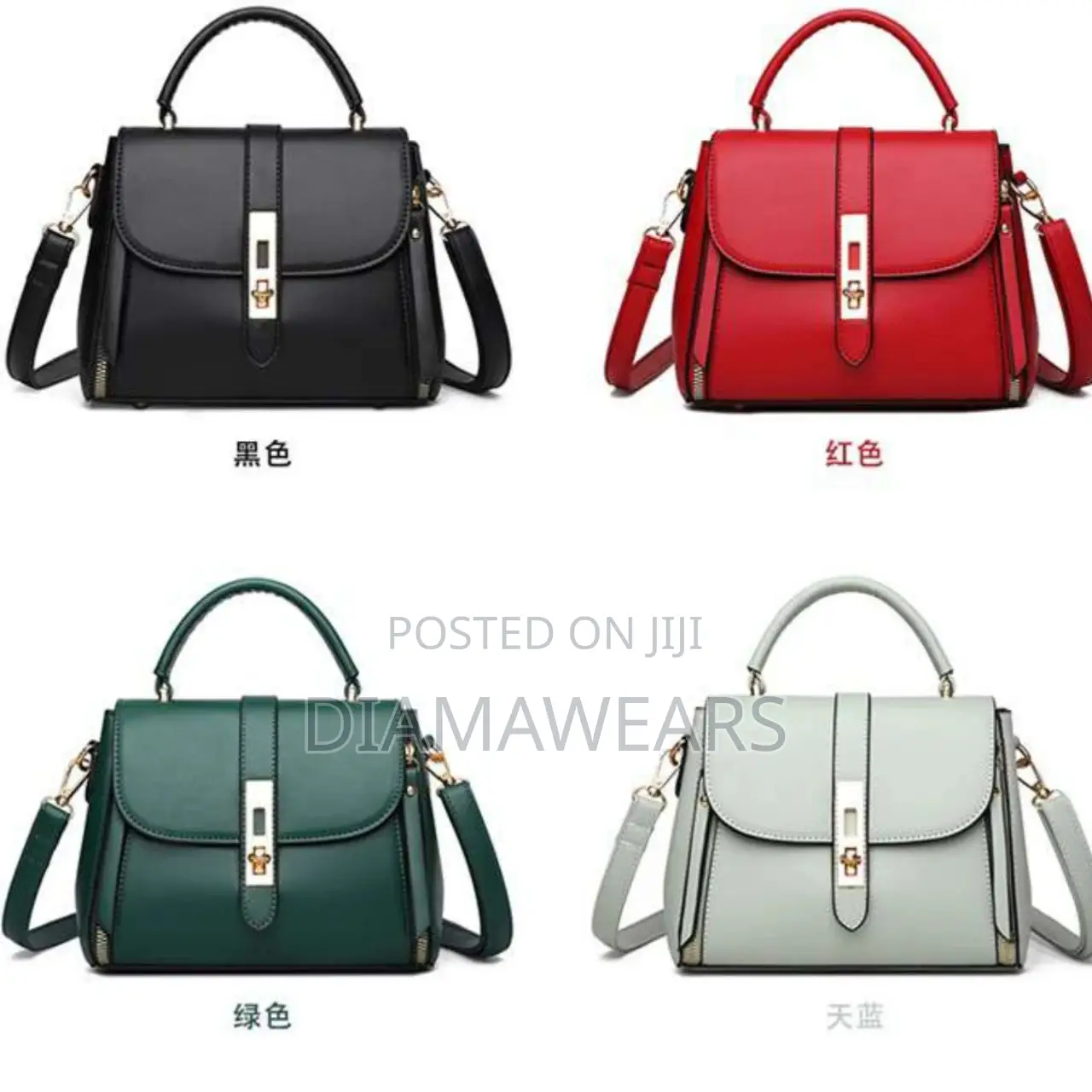 Green Portable Leather Hand Bags