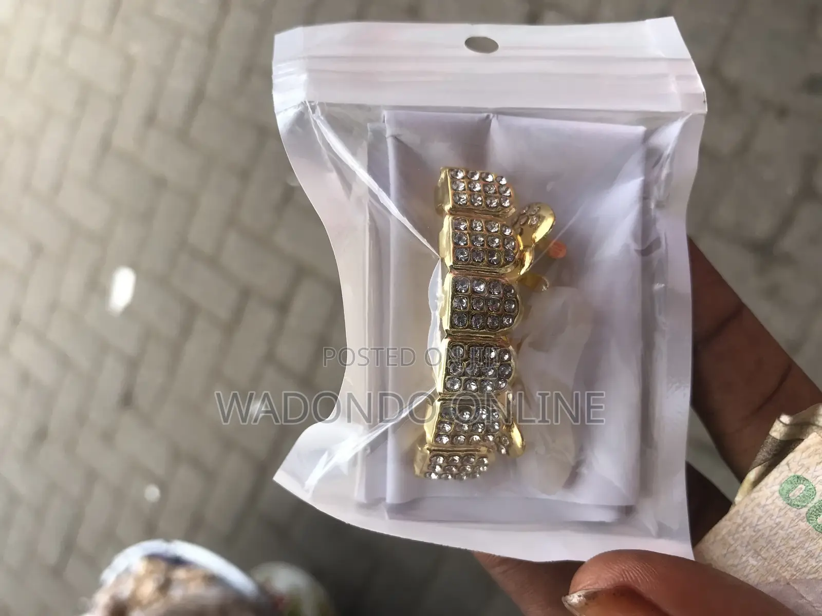 Hip-Hop Rhinestone Plated Teeth Grills -Gold