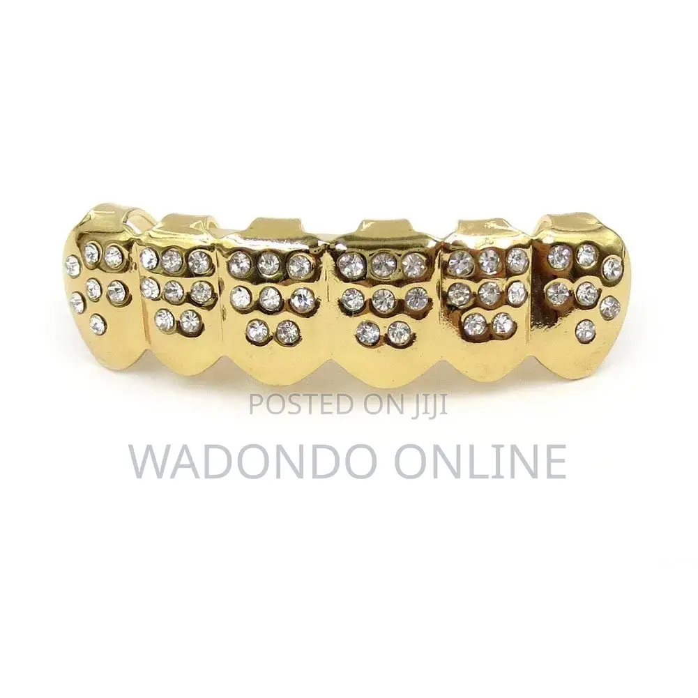 Hip-Hop Rhinestone Plated Teeth Grills -Gold