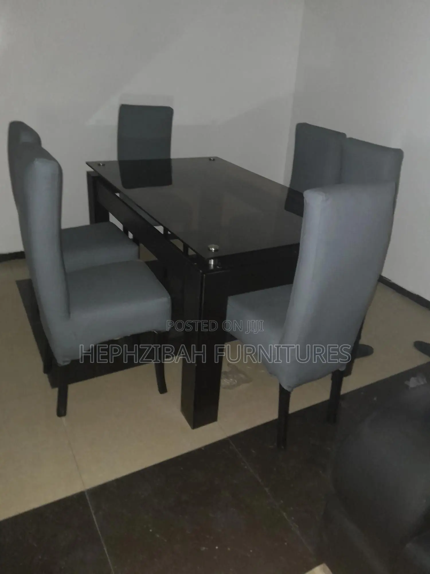 6 Seater Modern Grey Glass Top Dining