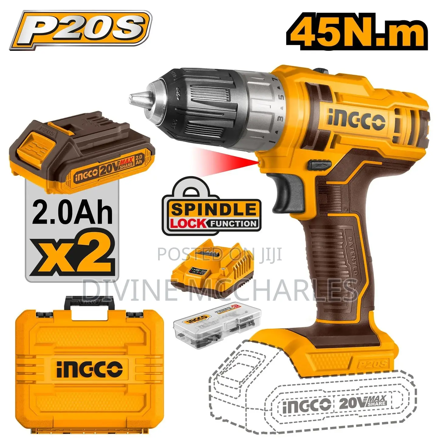 Ingco CDLI200528 – 20V Lithium-Ion Cordless Drill
