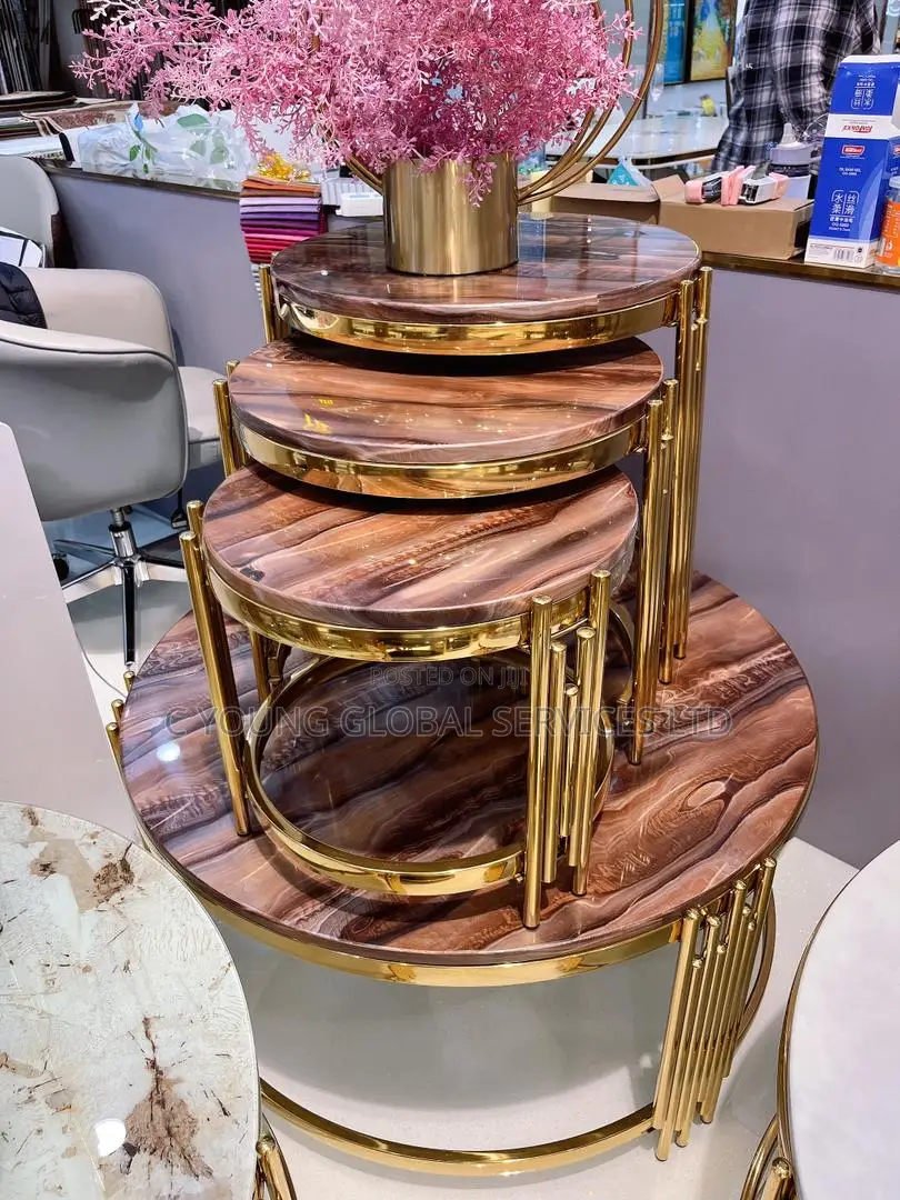 High Quality Center Table With 3 Side Stool Marble Top