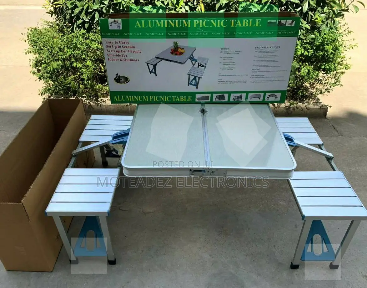 Foldable Aluminium Indoor, Outdoor Picnic Table and 4 Chairs