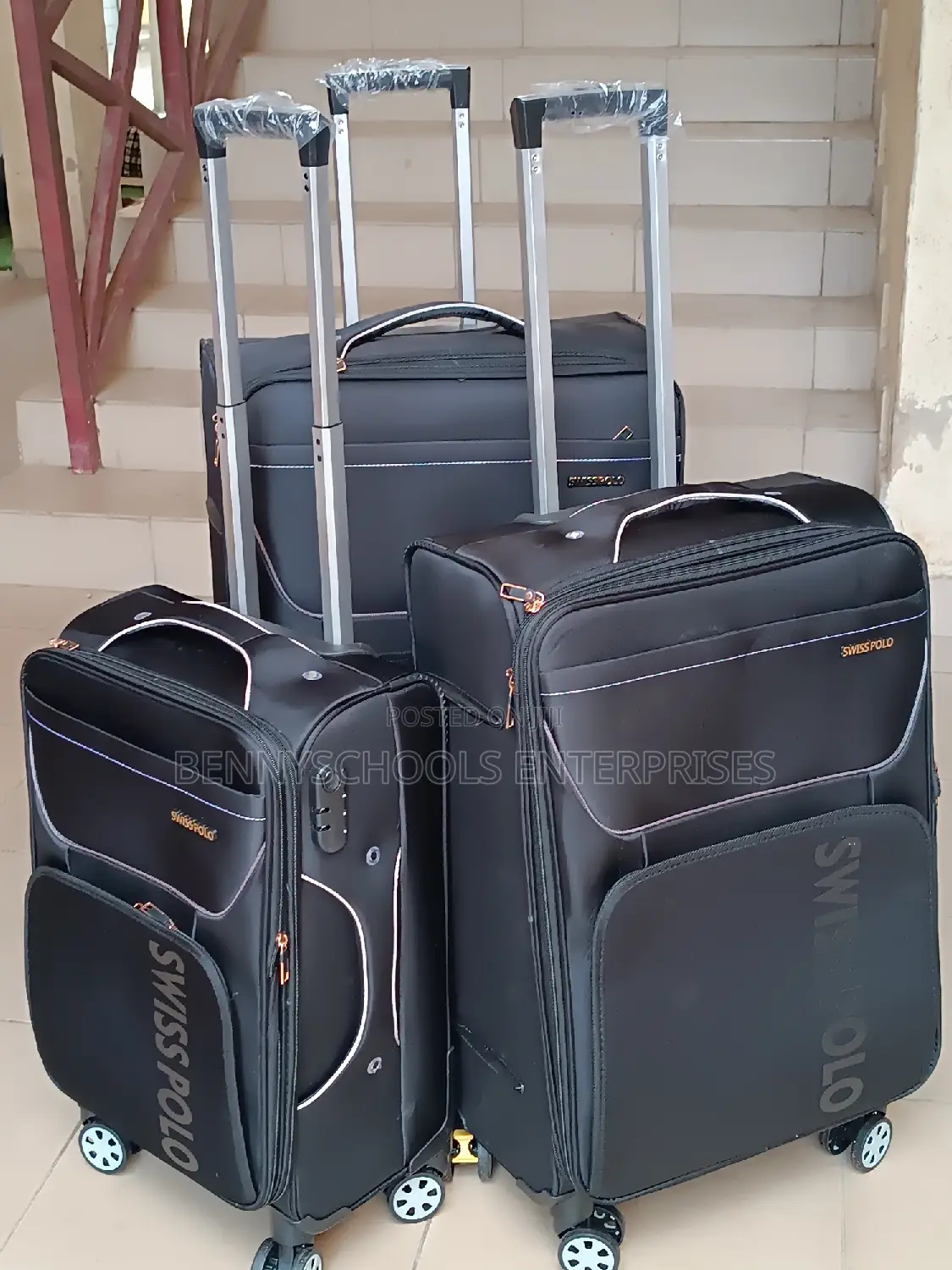 Set of 3 Black Swiss Polo Travelling Luggage Boxes