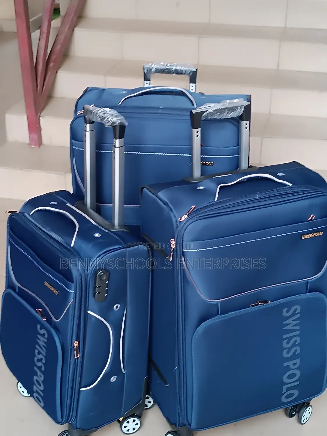 Set of 3 Blue Swiss Polo Travelling Luggage Boxes