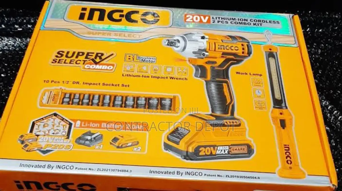INGCO Cordless Impact Wrench (1/2 Inch) Combo Kit Set