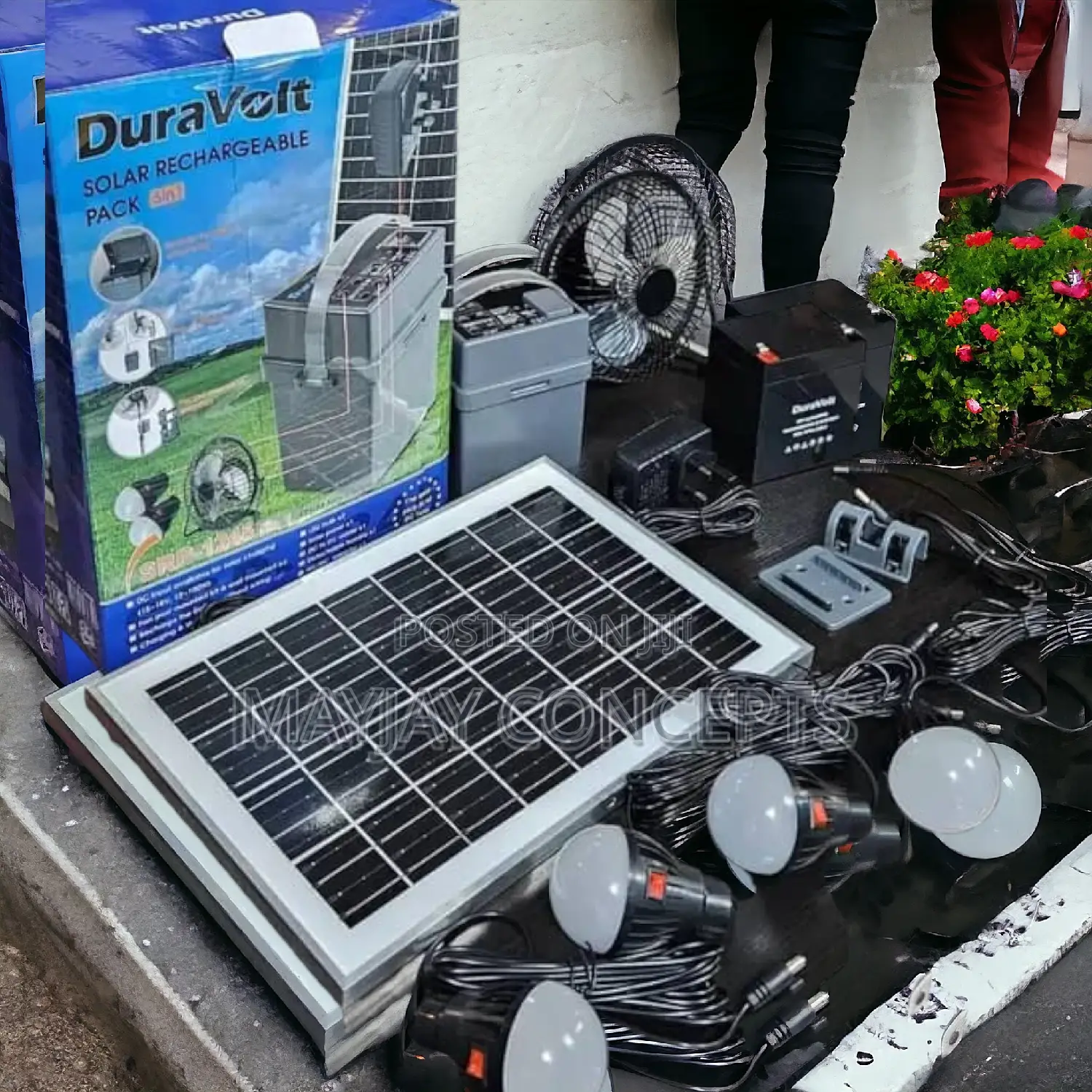 Duravolt 5in1 Solar Rechargeable Power Pack-2bulbs,Table Fan