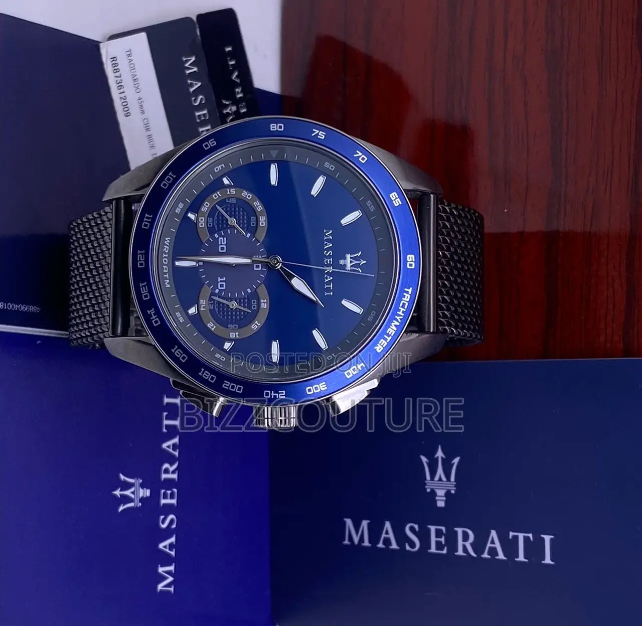 Original Maserati Chronograph Blue Dail BLACK RUBBER Watch