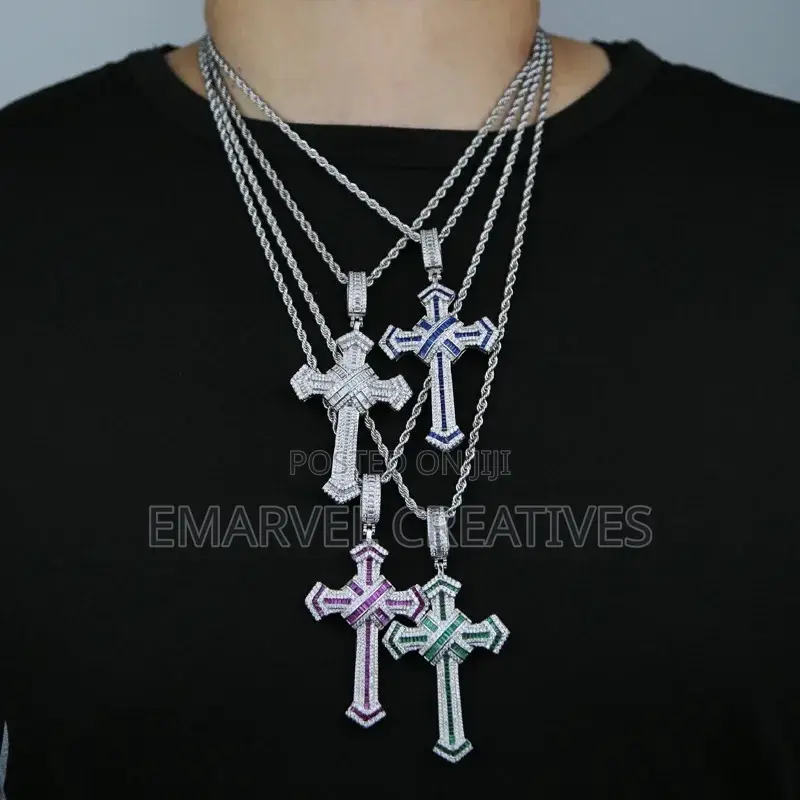 Mossanaite Hip-Hop Cross Pendant Set
