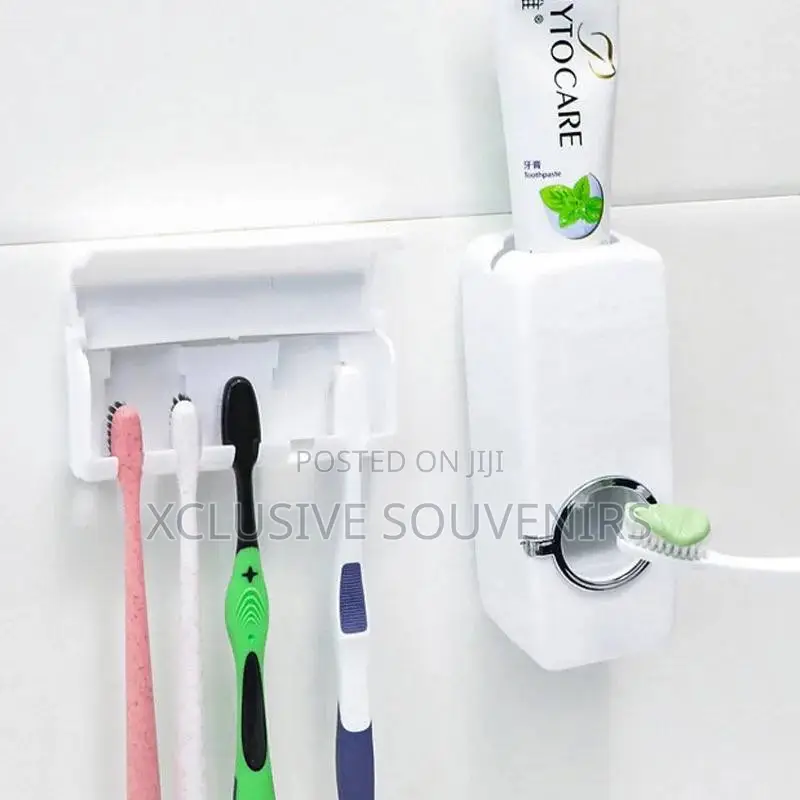Wall Mounted Toothpaste Dispenser + Toothbrush Holder Set