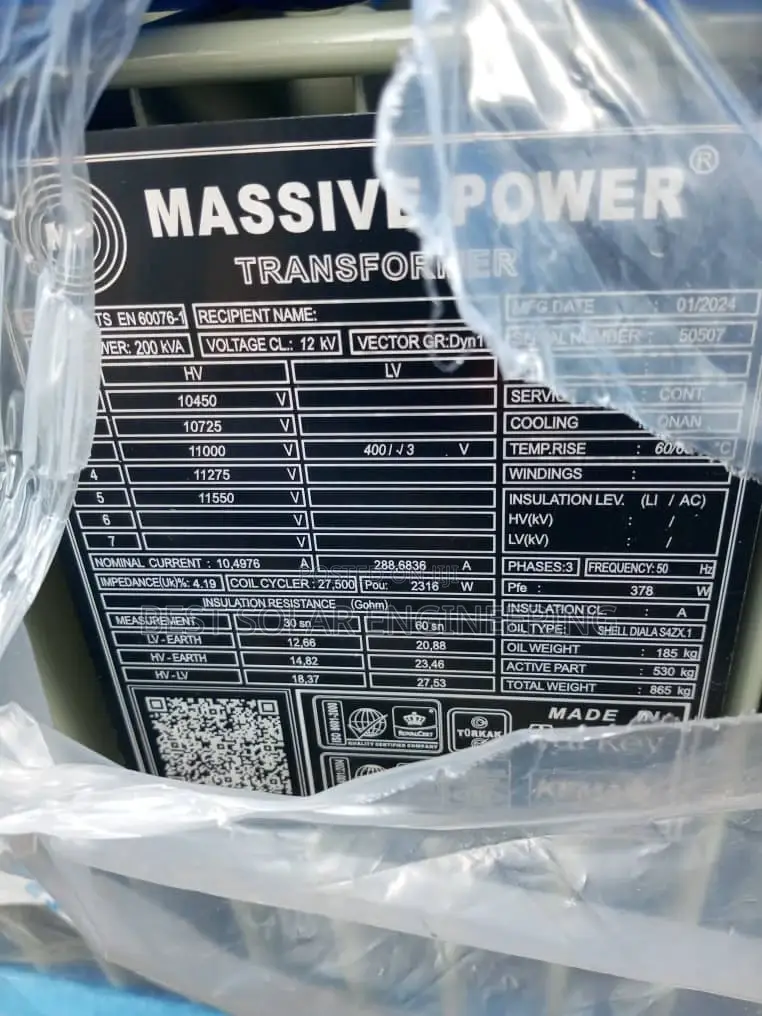200kva 11/0.400kv Massive Power Transformer