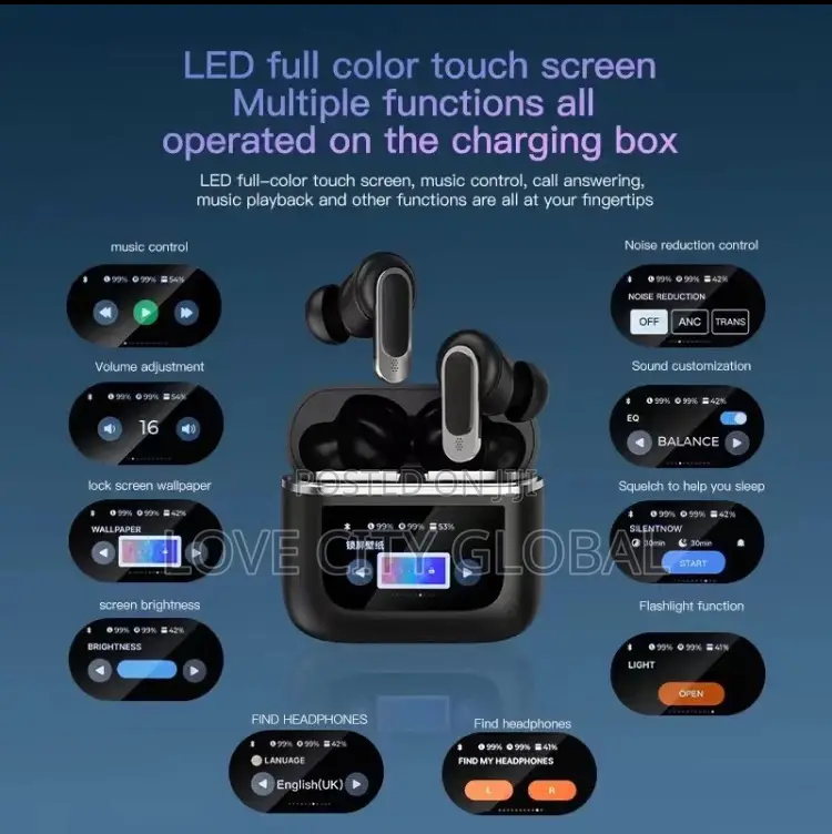 New Bluetooth TWS ANC Earphones With Controllable HD Display