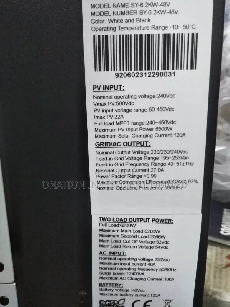 6.2kva 48v Sunfield Hybrid Inverter