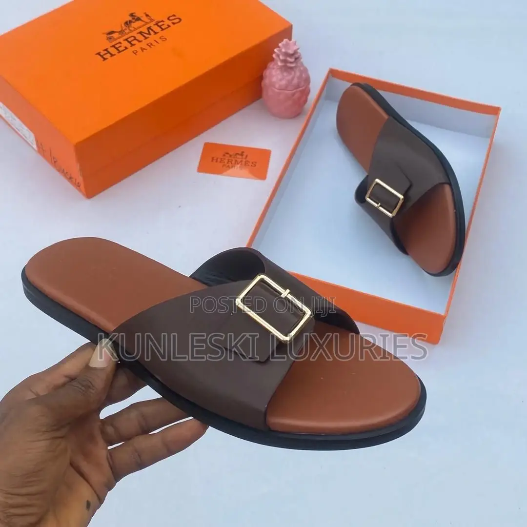 Original Hermes Men Leather Slippers
