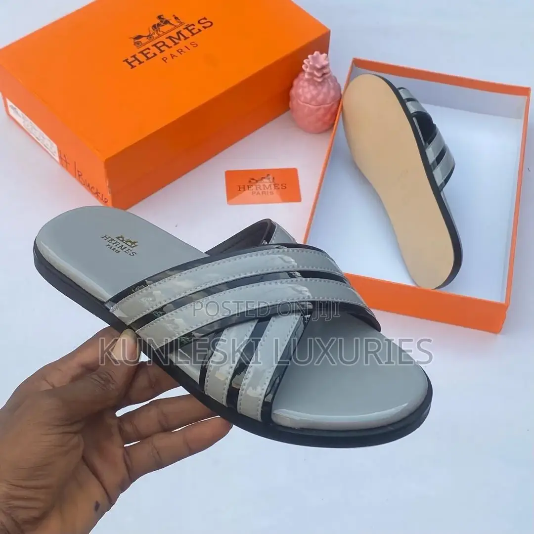 Original Hermes Men Leather Slippers