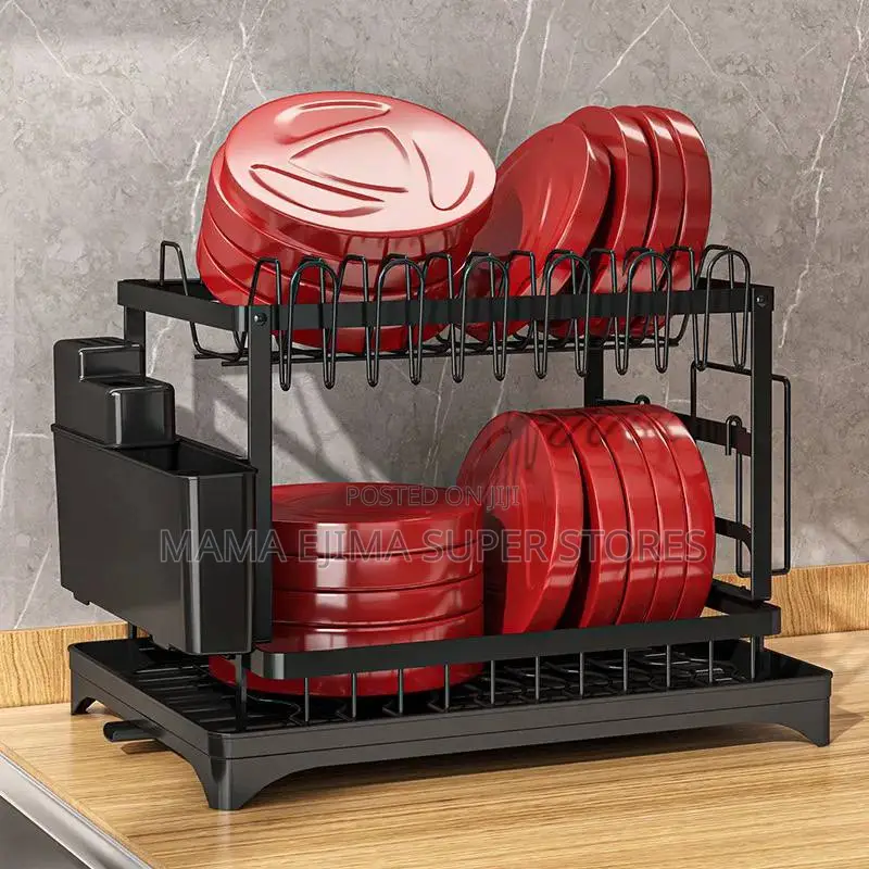 Double-Layer Kitchen Dish Bowl Drying Rack With Drainboard