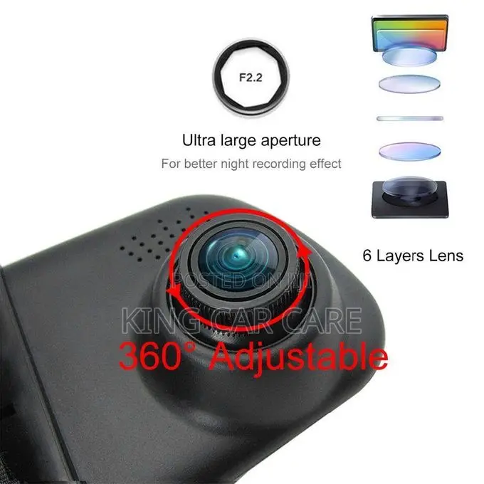 4.3" Dash Cam Car Rearview Mirror DVR Video Rec Camera Lens