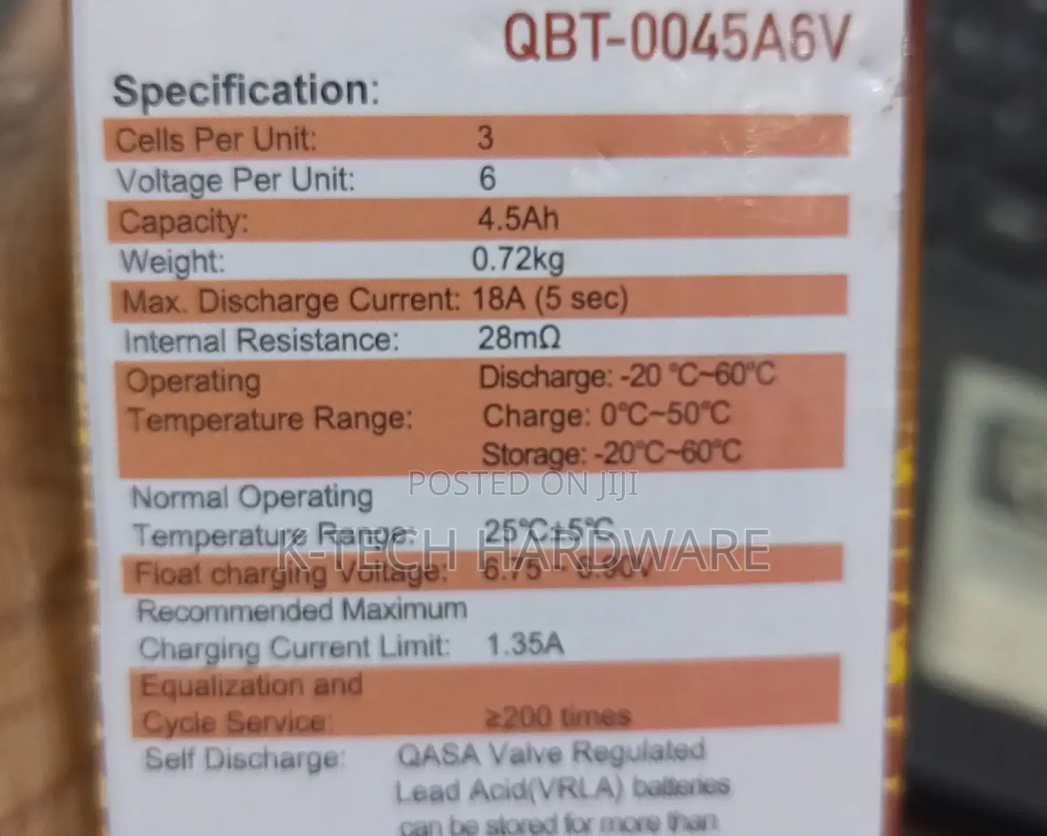 Qasa Rechargeable Fan Lead-acid Battery -qbt-0045a6v