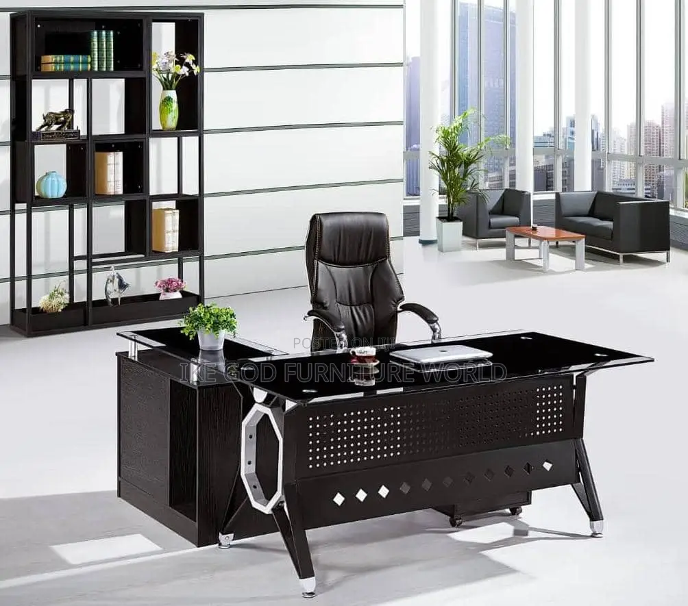 Glass Metal Office Executive Table With Extension